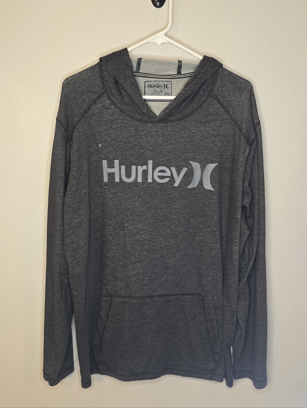Hurley Men's Charcoal Gray Logo Lightweight Hooded Pullover